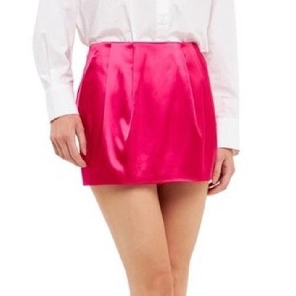 Endless Rose Hot Pink Pleated Satin Mini Skirt Pockets M